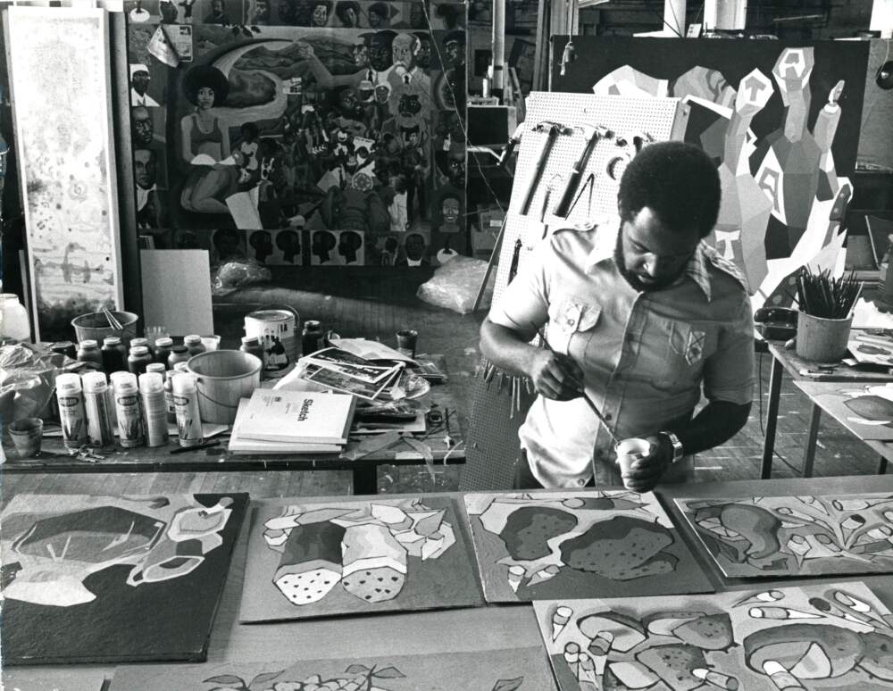 Dana C. Chandler Jr. painting in his studio at AAMARP. (Courtesy Northeastern University Archives and Special Collections; photo by Jerry Schrader)