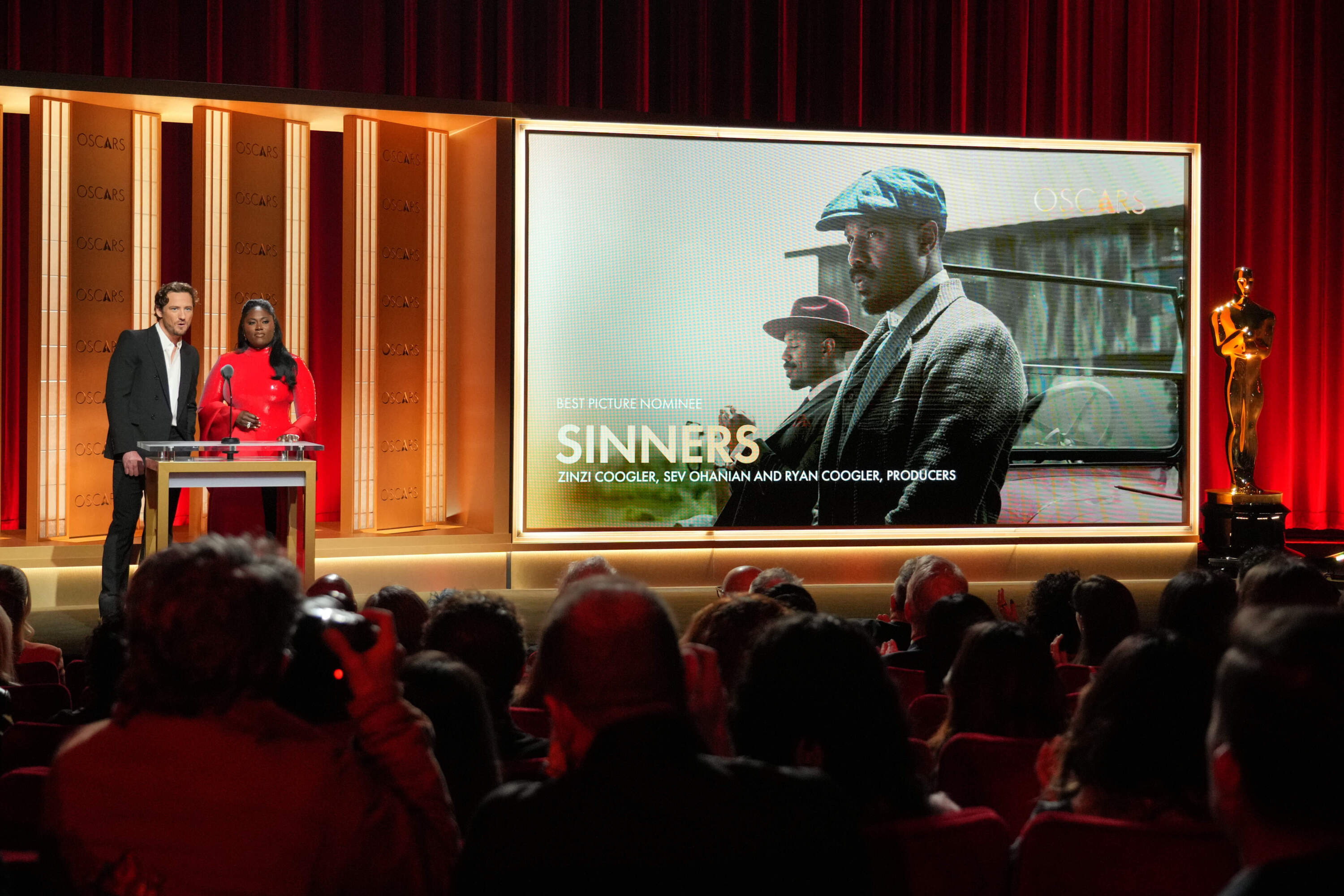 Lewis Pullman, left, and Danielle Brooks present the nominees for the 98th Academy Awards on Thursday, Jan. 22, 2026, at the Samuel Goldwyn Theater in Beverly Hills, Calif. (Jordan Strauss/Invision/AP)