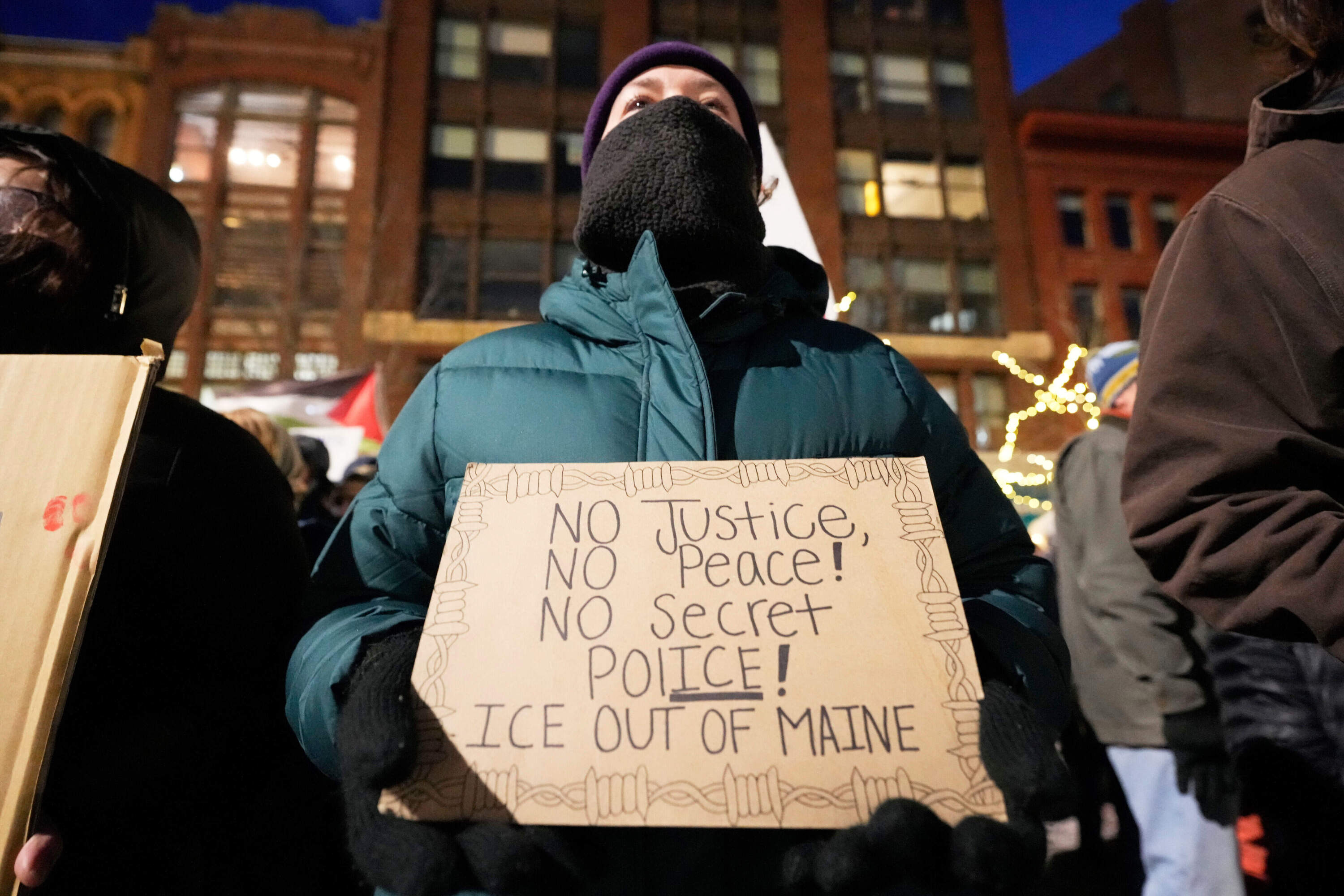 Protesters rally against the presence of U.S. Immigration Customs Enforcement in Maine, Friday, Jan. 23, 2026, in Portland, Maine. (Robert F. Bukaty/AP)