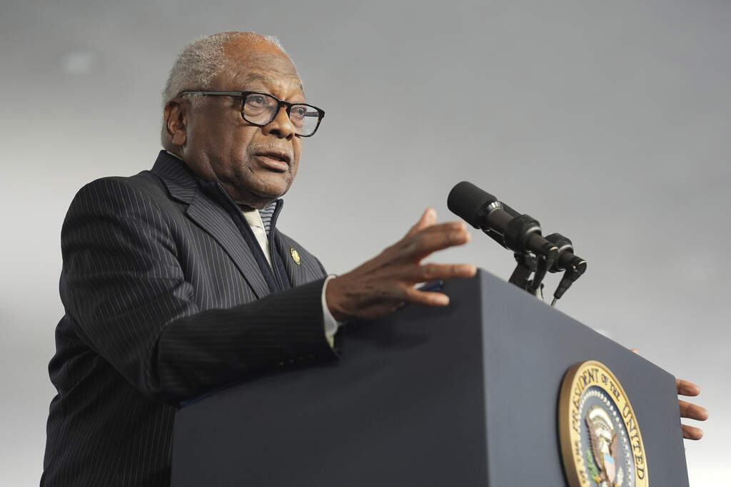 Rep. James Clyburn, R-S.C., speaks at the International African American Museum in Charleston, S.C., Sunday, Jan. 19, 2025. (AP Photo/Stephanie Scarbrough)