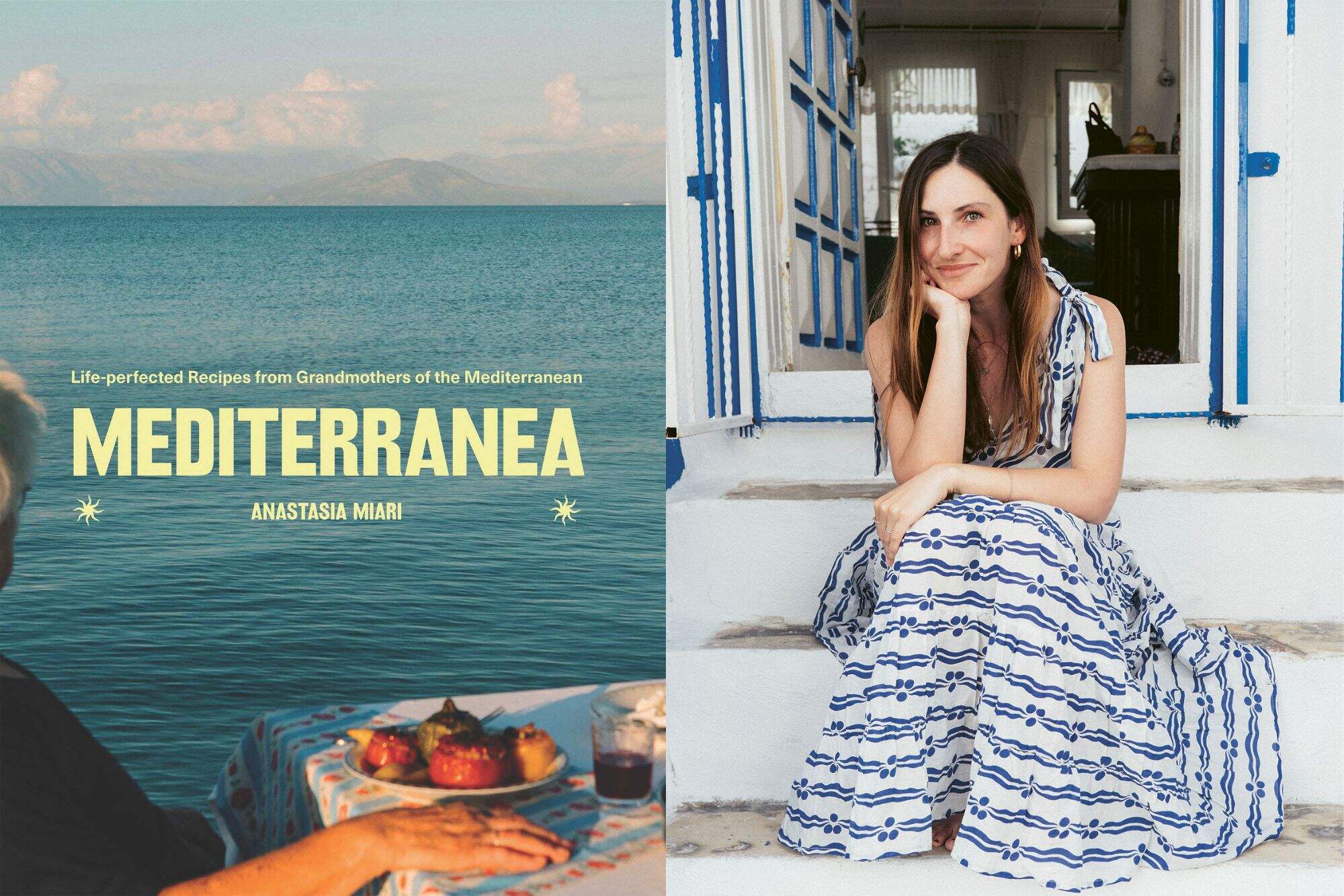 The cover of "Mediterranea" and author Anastasia Miari. (Courtesy of Quadrille and Marco Argüello)