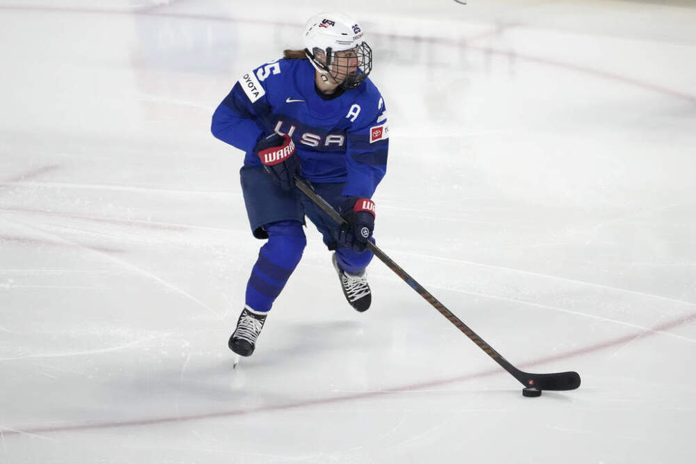 Alex Carpenter plays for the United States against Canada during the first period of a women's Rivalry Series hockey game in San Jose, Calif., Wednesday, Nov. 6, 2024. (Tony Avelar/AP)