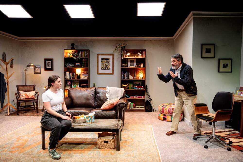 From left: Josephine Moshiri Elwood and Dennis Trainor Jr. in SpeakEasy Stage Company's production of "Job." (Courtesy Benjamin Rose Photography)