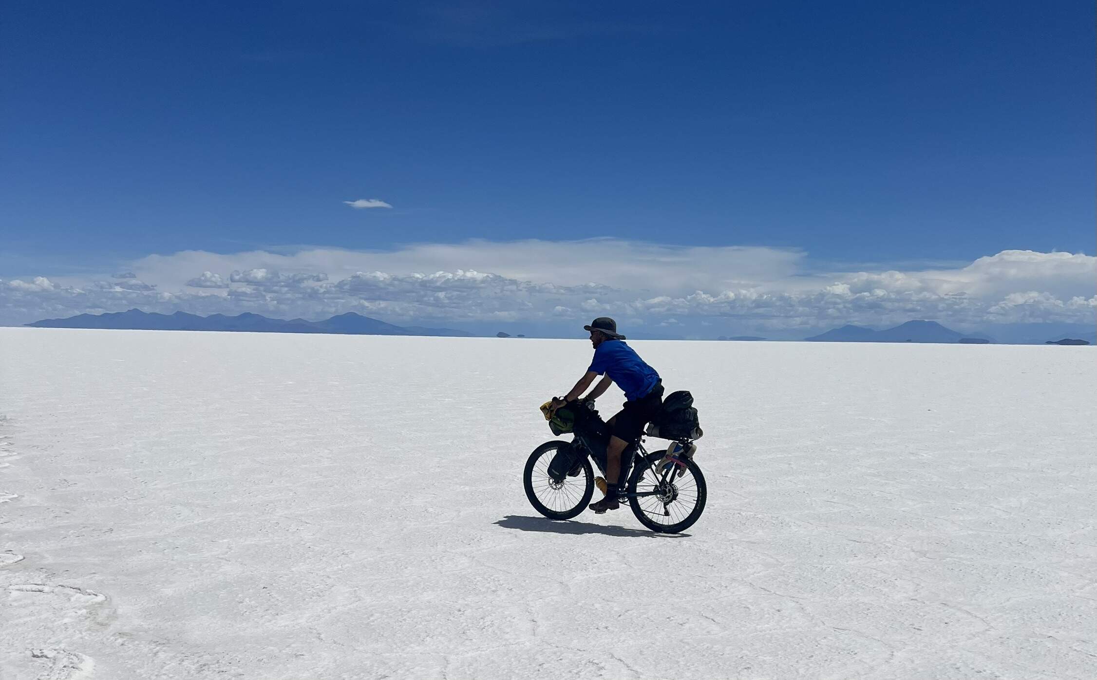 Samer Abouhamad bikes over the salt flats. (Courtesy of Samer Abouhamad)