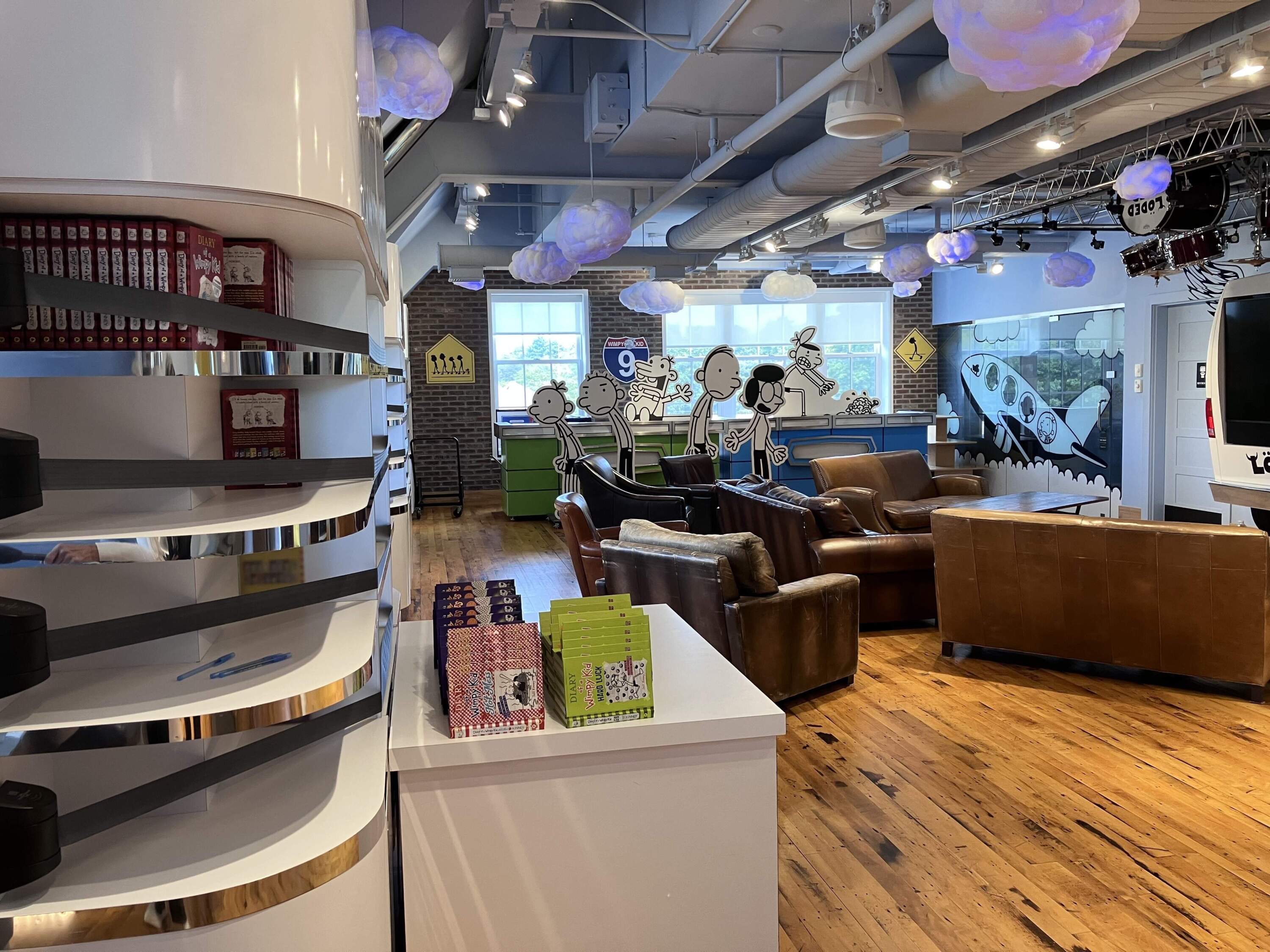 Author Jeff Kinney's office, dubbed "Wimpy Kid central." (Emiko Tamagawa/Here &amp; Now)