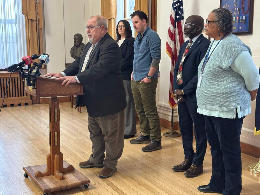 Mayor Mark Dion speaks at a news conference about ICE activity Wednesday, Jan. 21, 2026, in Portland, Maine. (Patrick Whittle/AP)