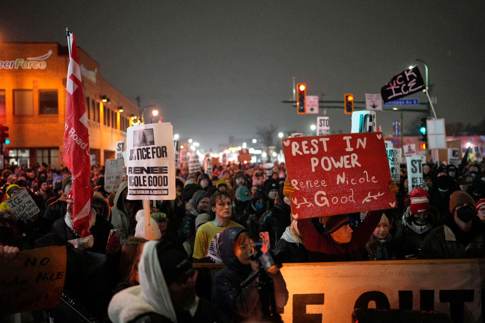 Protesters march in Minneapolis on Thursday. (John Locher/AP)