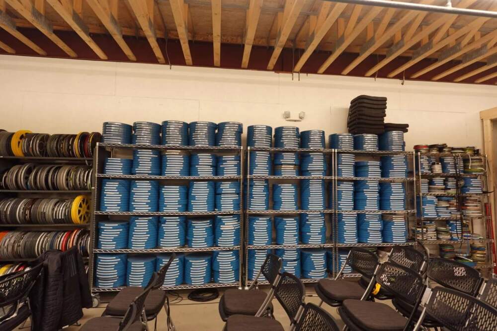 Over the last decade, Kinonik's collection of films has grown from about 200 to more than 1,800 titles. (Tulley Hescock/Maine Public)