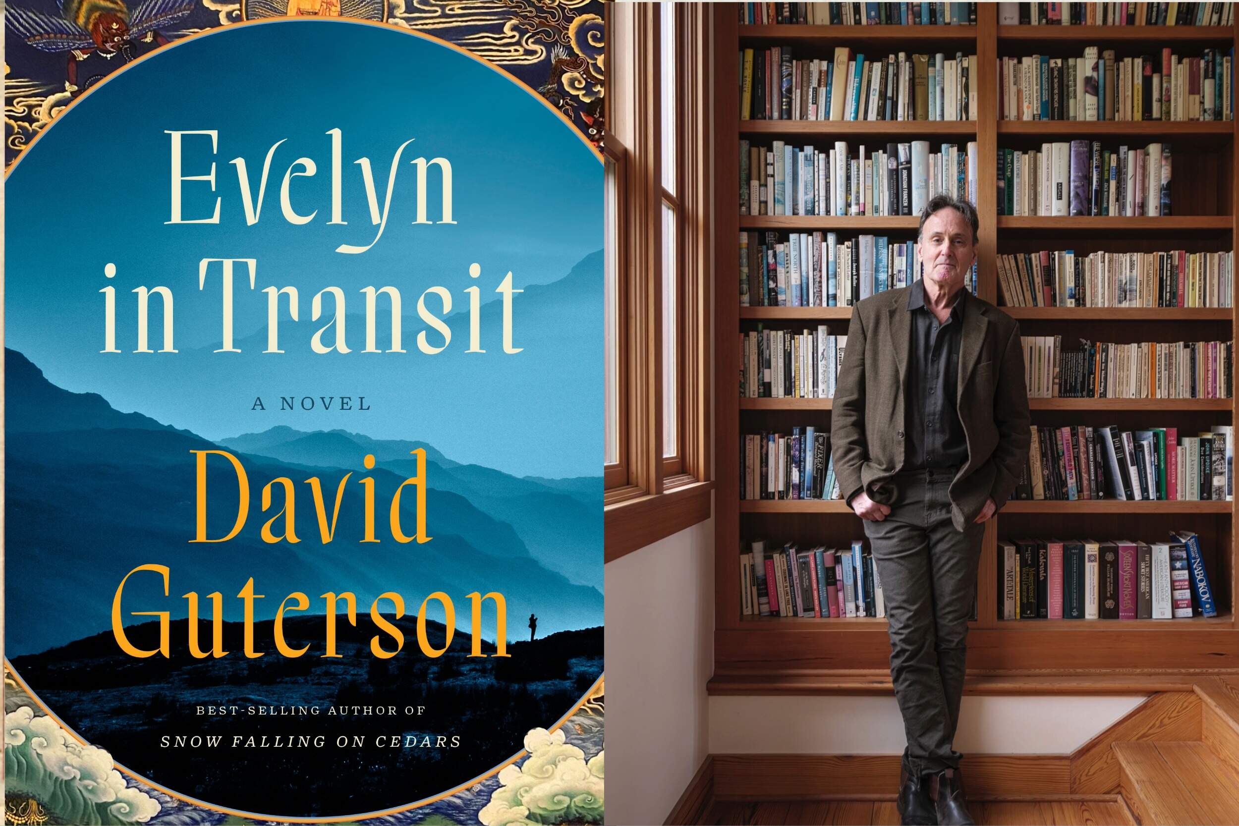 The cover of "Evelyn in Transit" beside author David Gutherson. (Courtesy of W. W. Norton & Company)