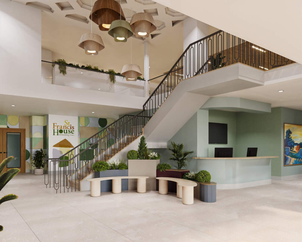 An architectural rendering of the new St. Francis House lobby. (Courtesy of The Architectural Team)