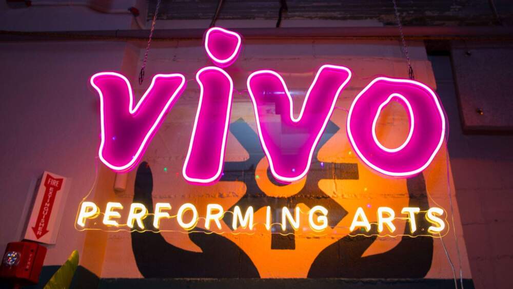 The new logo for Vivo Performing Arts at the organization's launch party. (Courtesy Kristín Otharsson/Vivo Performing Arts)
