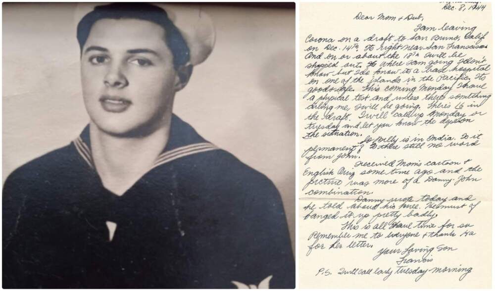 The author's father, Frank, and a letter her wrote home during World War II. (Courtesy Meghan O'Sullivan)