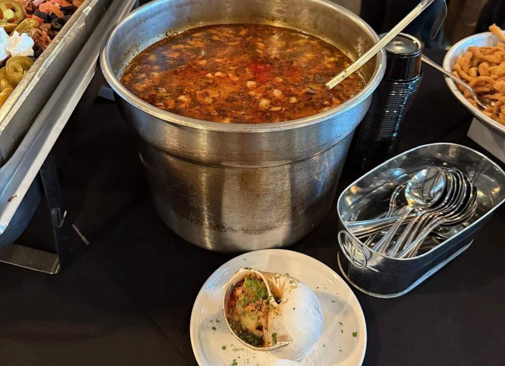 A stuffed moon snail shell hints at the star ingredient in a Bohemian chowder created by the chef at Moby Dick Brewing Co. (Amy Kolb Noyes/CAI)