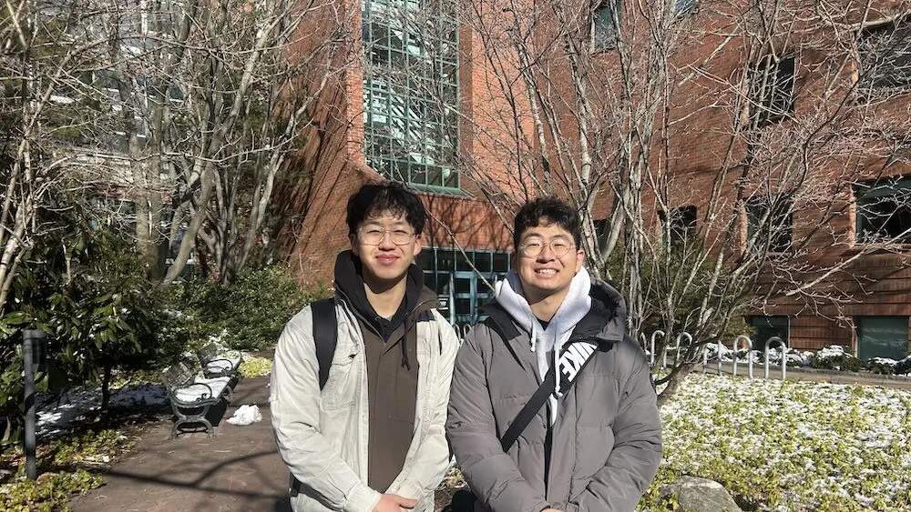Sophomores Tiger Li (left) and Ethan Yoon (right) returned to the Brown University campus for Spring semester. (Isabella Jibilian/Ocean State Media)