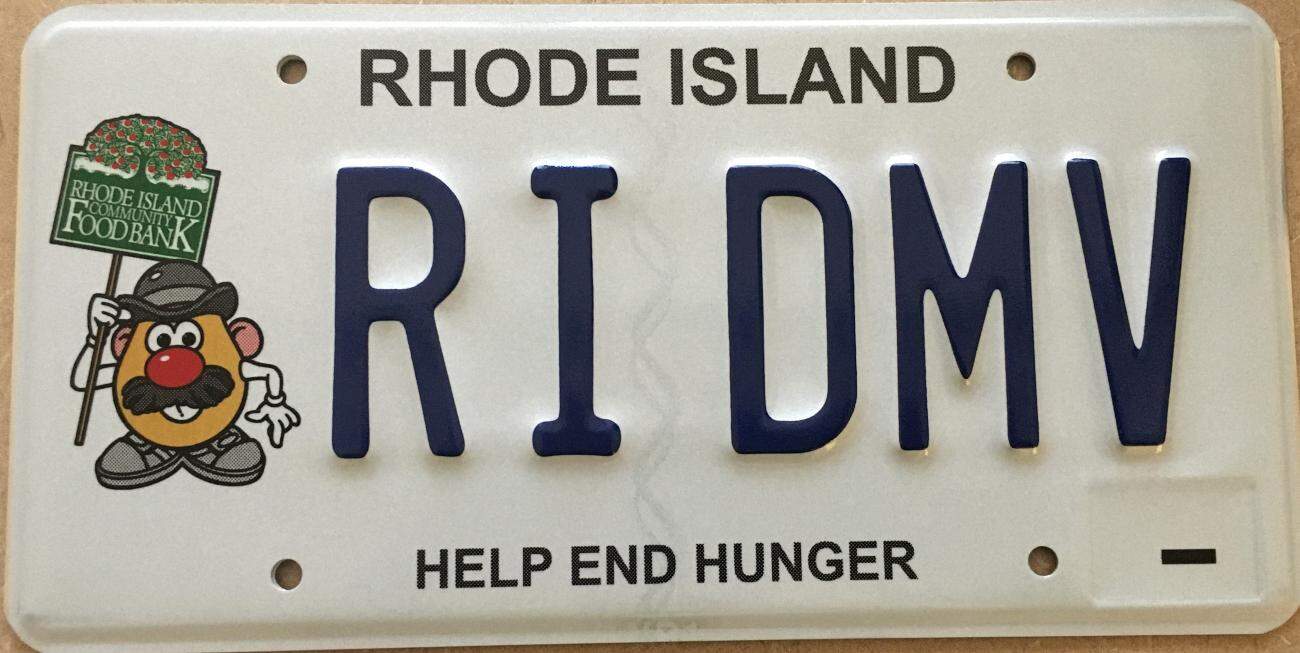 An image of the Rhode Island specialty license plate featuring Mr. Potato Head. (Courtesy of the Rhode Island Department of Motor Vehicles)