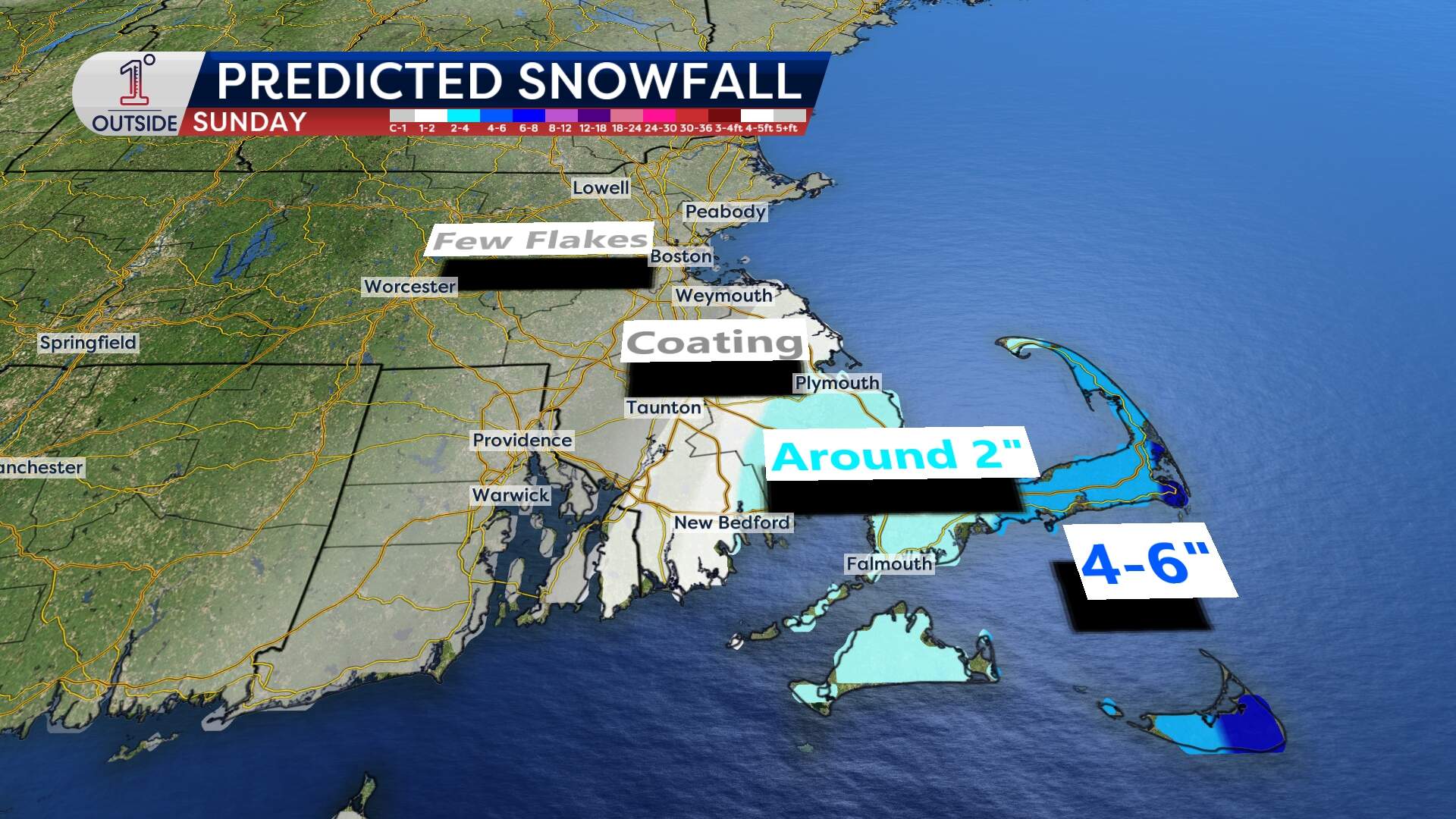 Expected snowfall on Sunday from the storm developing in the Atlantic. (Danielle Noyes/1DegreeOutside)