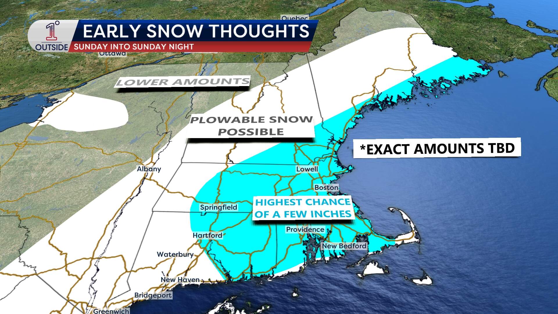There's potential for plowable snow to fall in Boston and southern New England on Sunday. (Danielle Noyes/1DegreeOutside)
