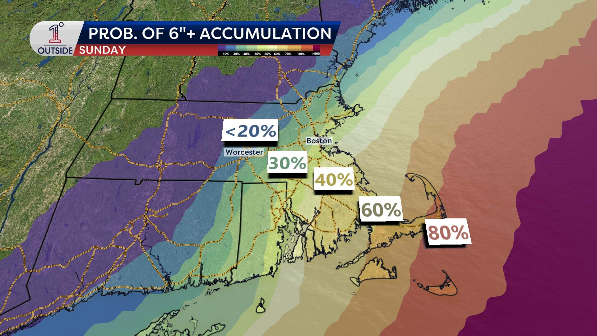 The probability of half a foot of snow as of Thursday, Jan. 29, 2026. (Danielle Noyes/1DegreeOutside)