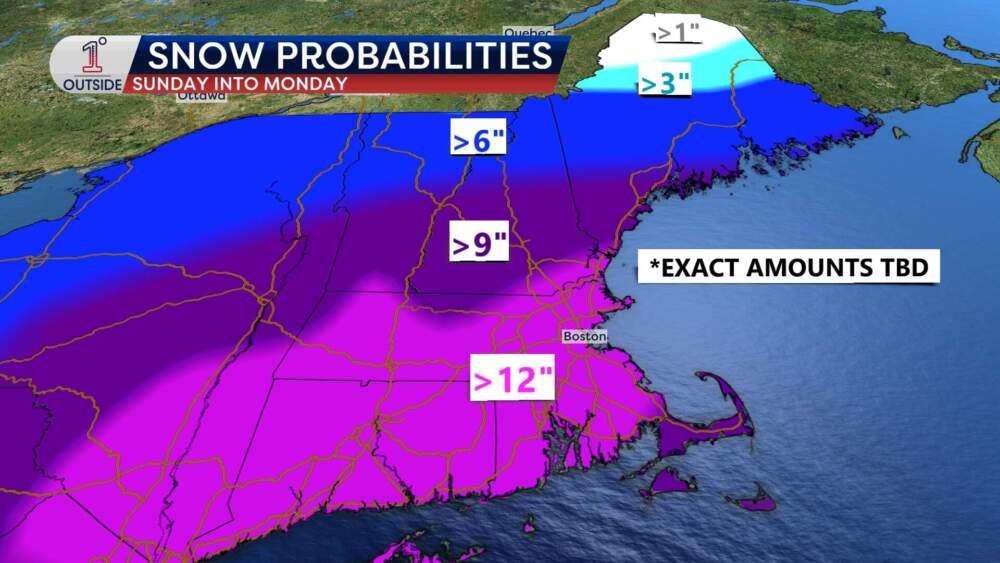 Snowfall probabilities for the region Sunday into Monday. (Danielle Noyes/1DegreeOutside)