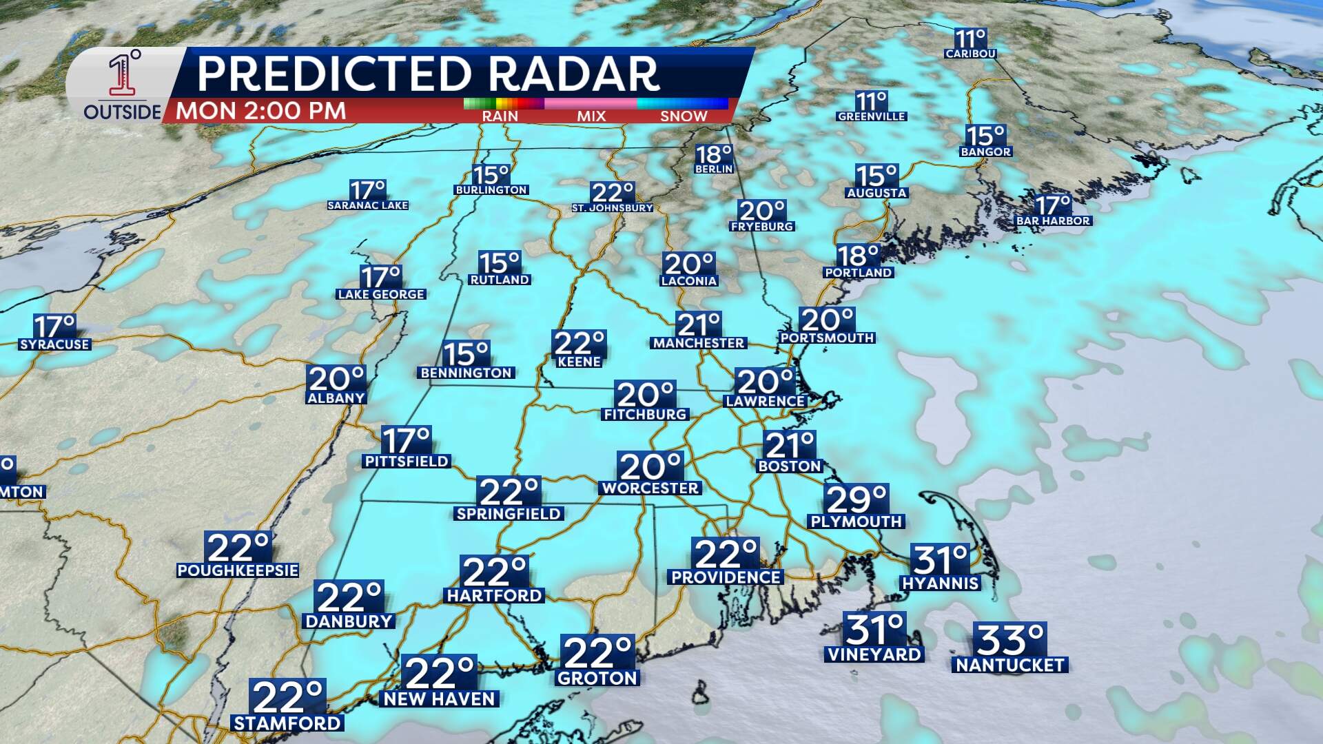 Temperatures set for mid-afternoon Monday. (Danielle Noyes/1DegreeOutside)