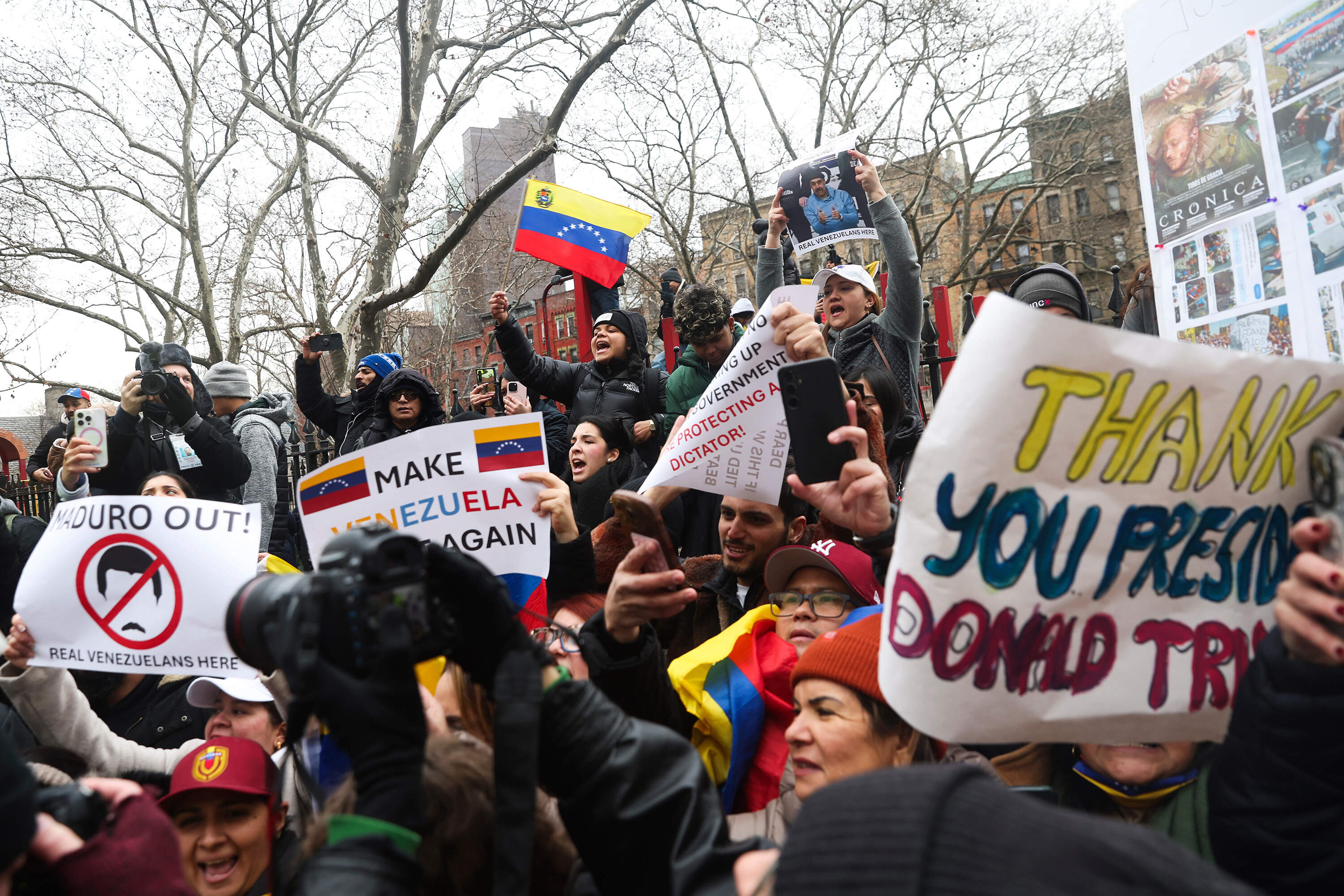 People protest against Venezuelan President Nicolas Maduro outside Manhattan Federal Court before his arraignment on Jan. 5 in New York. (Heather Khalifa/AP)