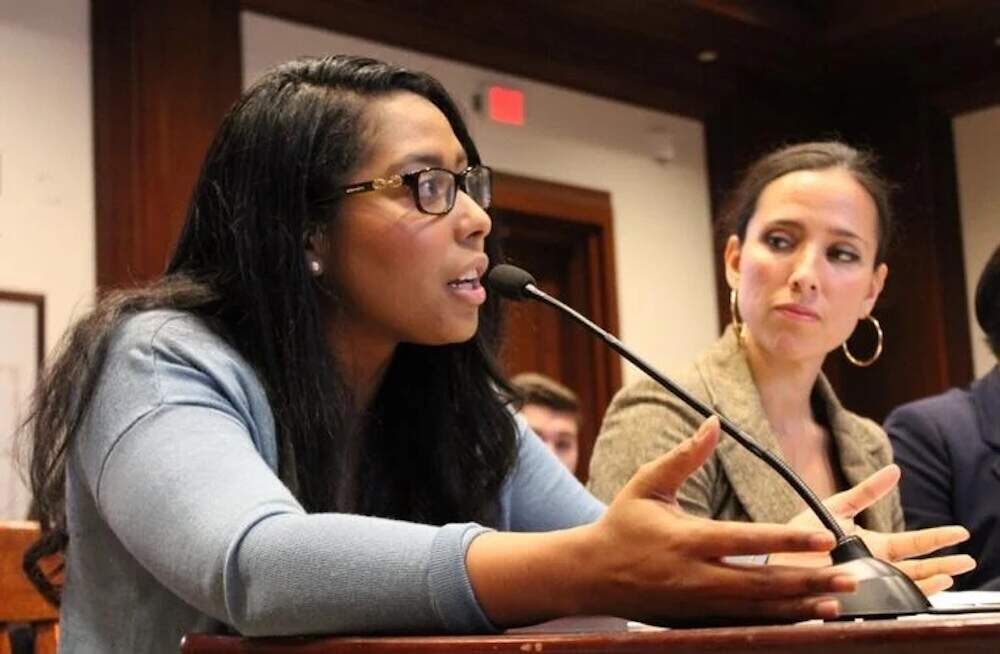 Rep. Juana Matias of Lawrence (left) testified before a committee in 2017. (Sam Doran/SHNS)