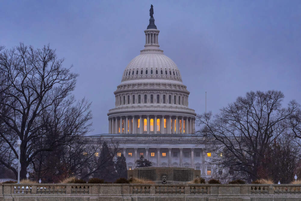 The Capitol is seen during heavy rain as the Department of Homeland Security funding bill remains in limbo, in Washington, Friday, Feb. 20, 2026. (J. Scott Applewhite/AP)