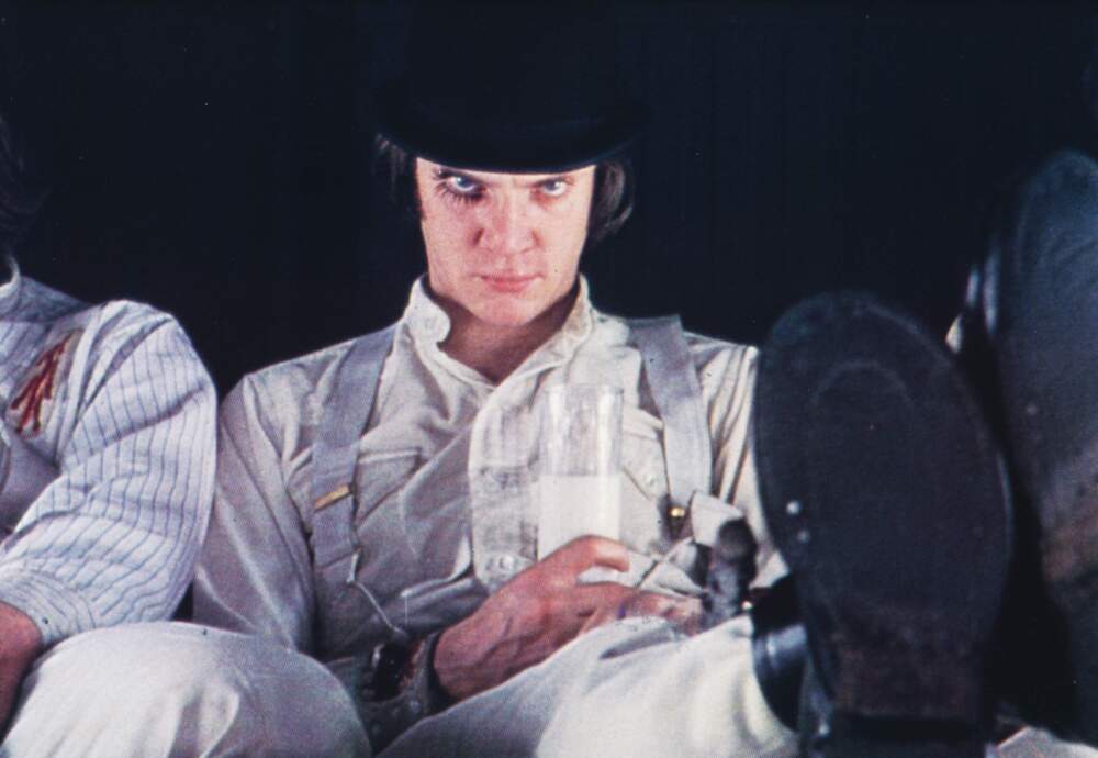 Malcolm McDowell in director Stanley Kubrick's 1971 film "A Clockwork Orange." (Courtesy Harvard Film Archive)