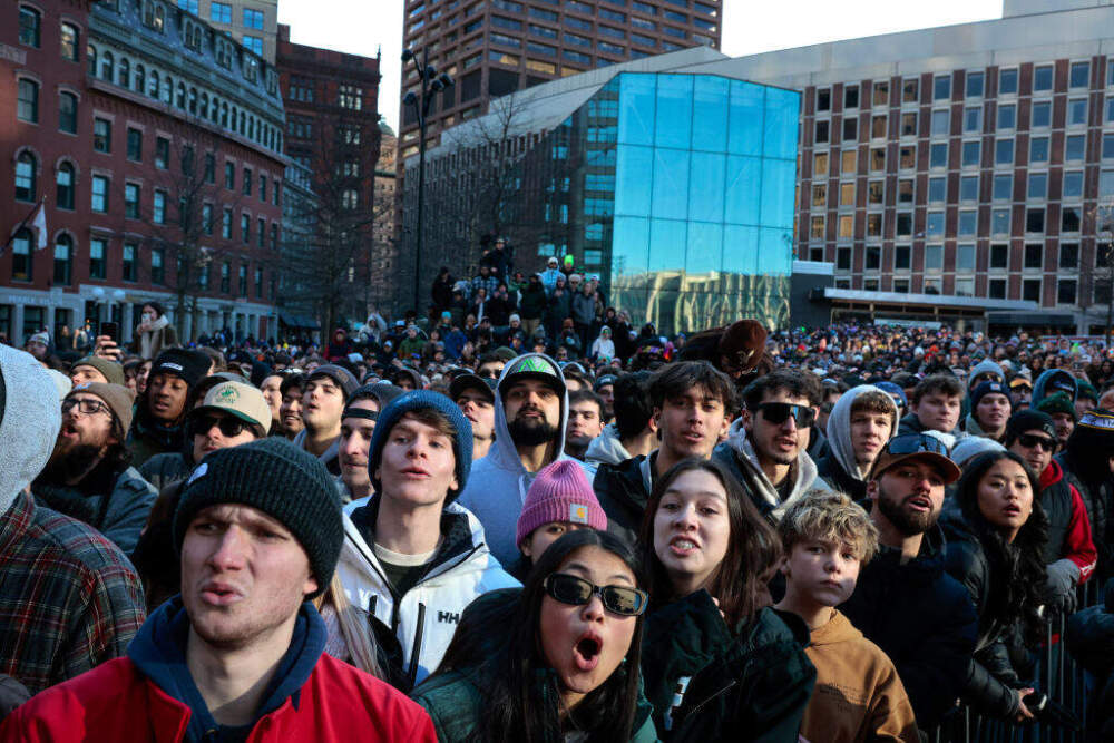 The crowd reacts to a competitor during Red Bull Heavy Metal at Boston City Hall Plaza. (Photo by Craig F. Walker/The Boston Globe via Getty Images)