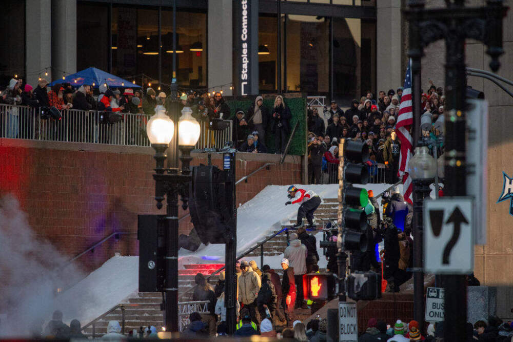 Crowds around City Hall Plaza watch the Red Bull Heavy Metal snowboarding event in 2025. (Photo by Erica Denhoff/Icon Sportswire via Getty Images)