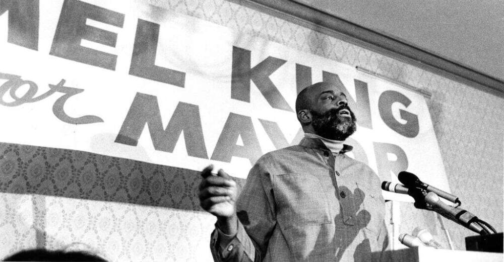 Former Massachusetts State Representative Mel King announces his candidacy for mayor at the Parker House Hotel in Boston on Mar. 5, 1983. (John Blanding/The Boston Globe via Getty Images)
