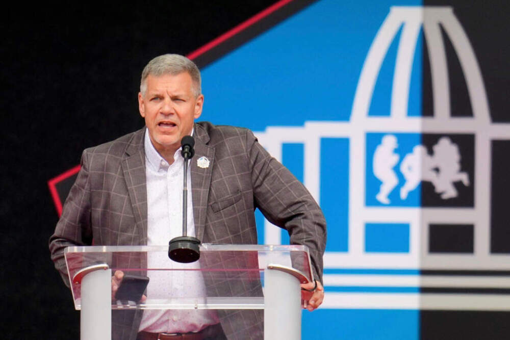 Pro Football Hall of Fame President Jim Porter speaks during the enshrining ceremony for the class of 2025 of the Pro Football Hall of Fame, Saturday, Aug. 2, 2025, in Canton, Ohio. (Sue Ogrocki/AP File)