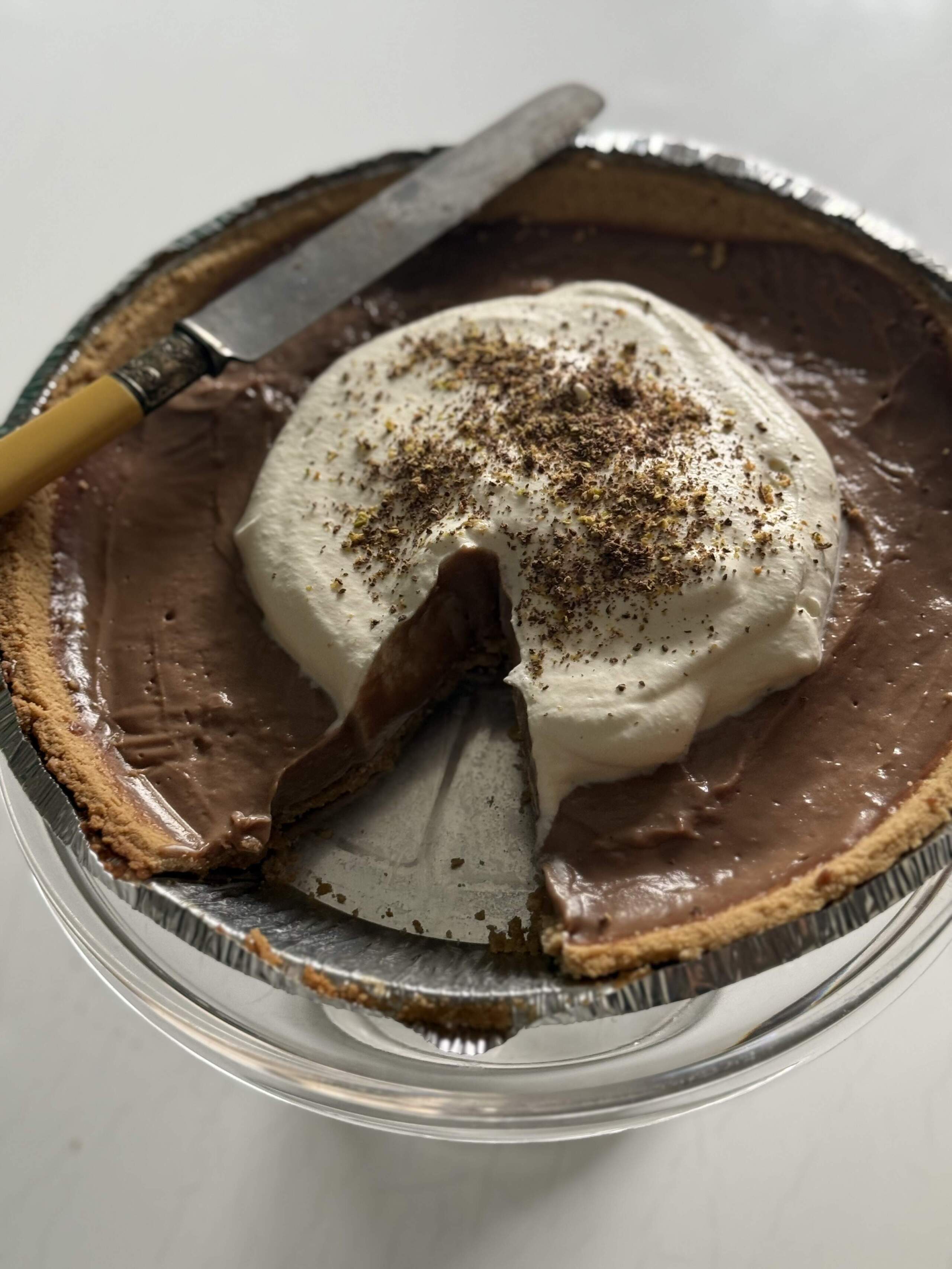 Chocolate-maple pudding pie. (Kathy Gunst/Here & Now)
