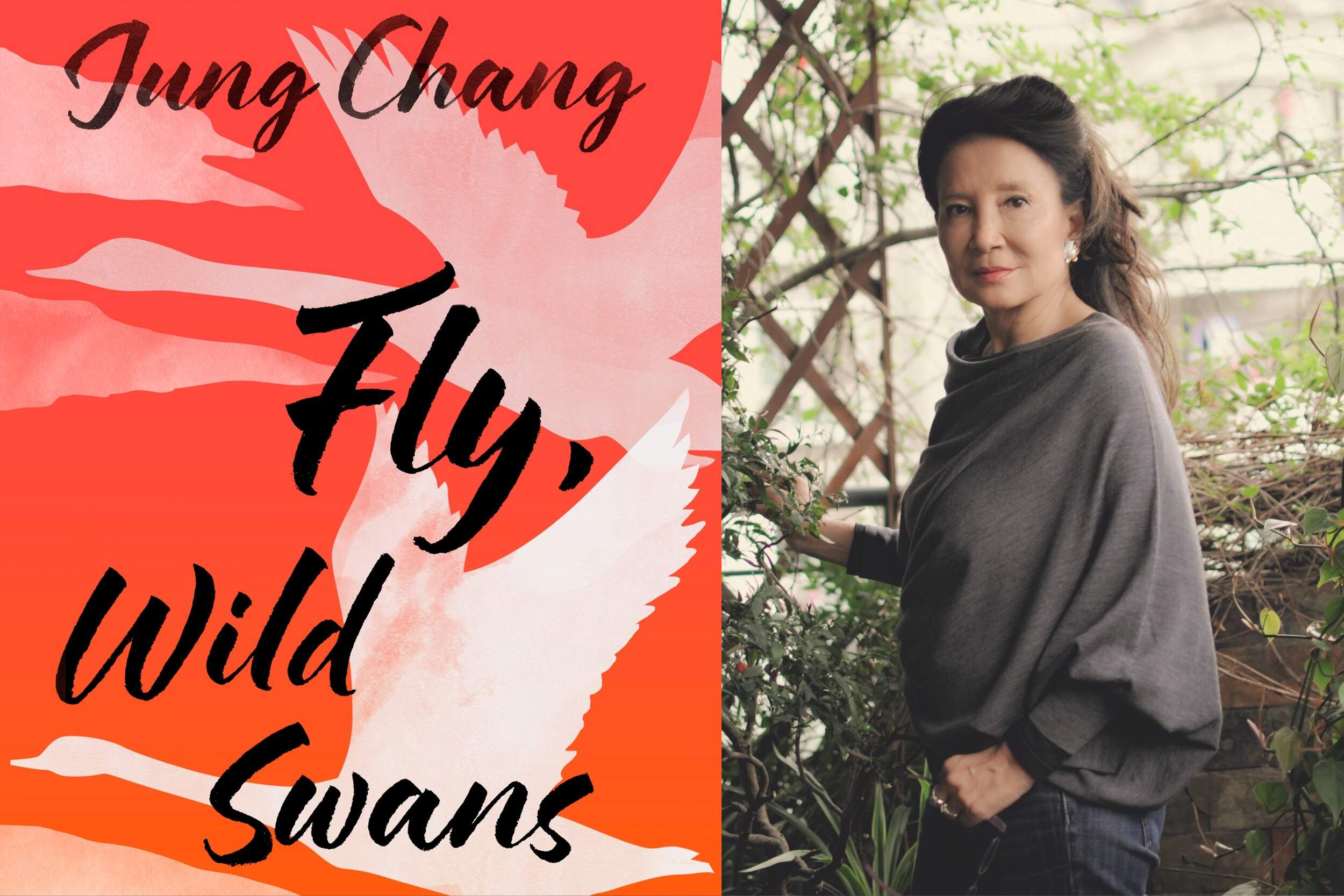 The cover of "Fly, Wild Swans" beside author Jung Chang. (Courtesy of Globalflair LTD)