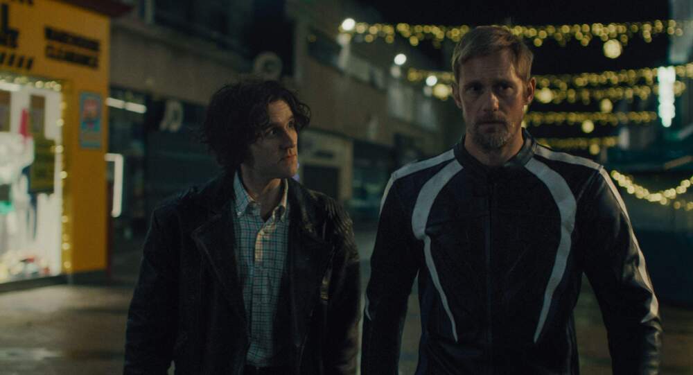 Harry Melling (left) and Alexander Skarsgård in writer-director Harry Lighton's "Pillion." (Courtesy Chris Harris/A24)