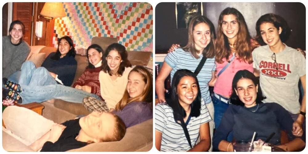 The author, wearing a yellow sweater, with friends from high school, including the two with whom she now donates blood. (Courtesy Randi Stern)