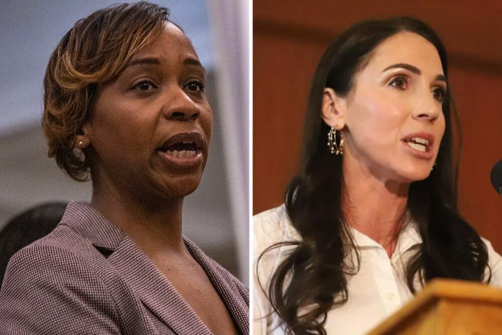 Attorney General Andrea Campbell (left) and Auditor Diana DiZoglio (Photos by Jesse Costa/WBUR and Ella Adams/SHNS)