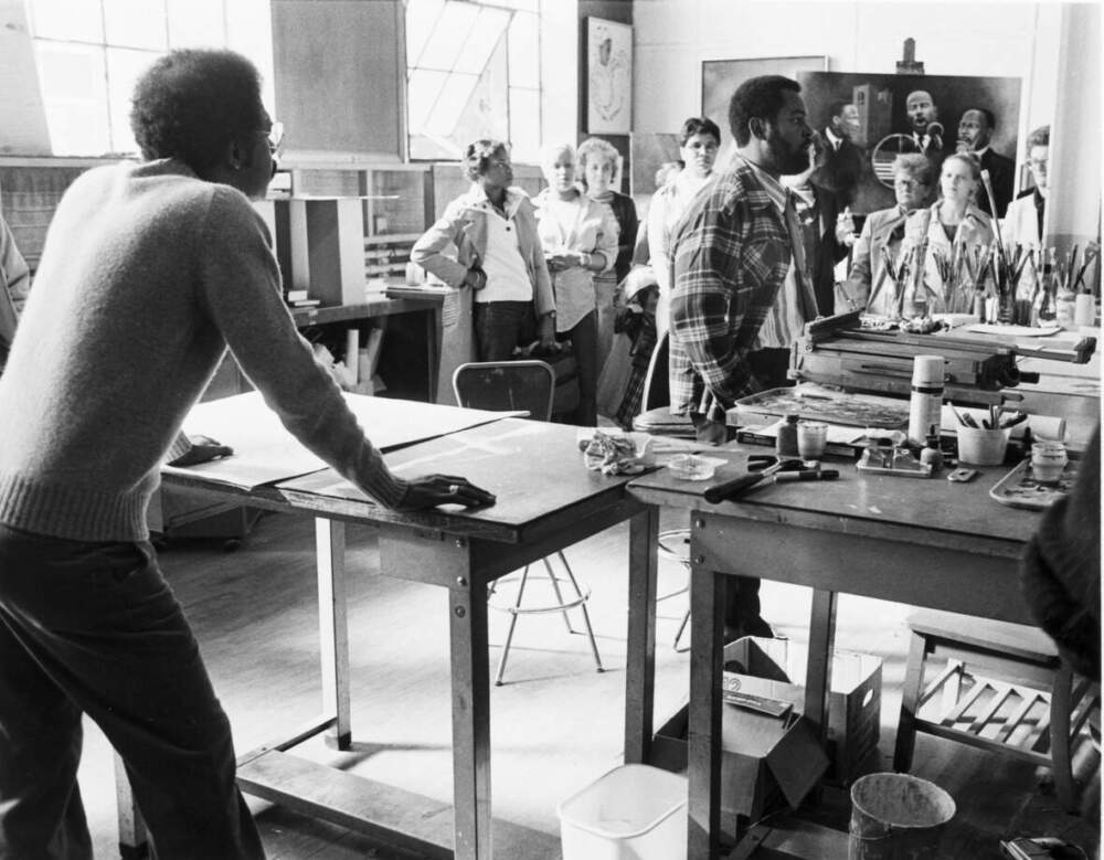 Dana Chandler teaching in the AAMARP studio space at 11 Leon Street (Courtesy Northeastern University Archives)