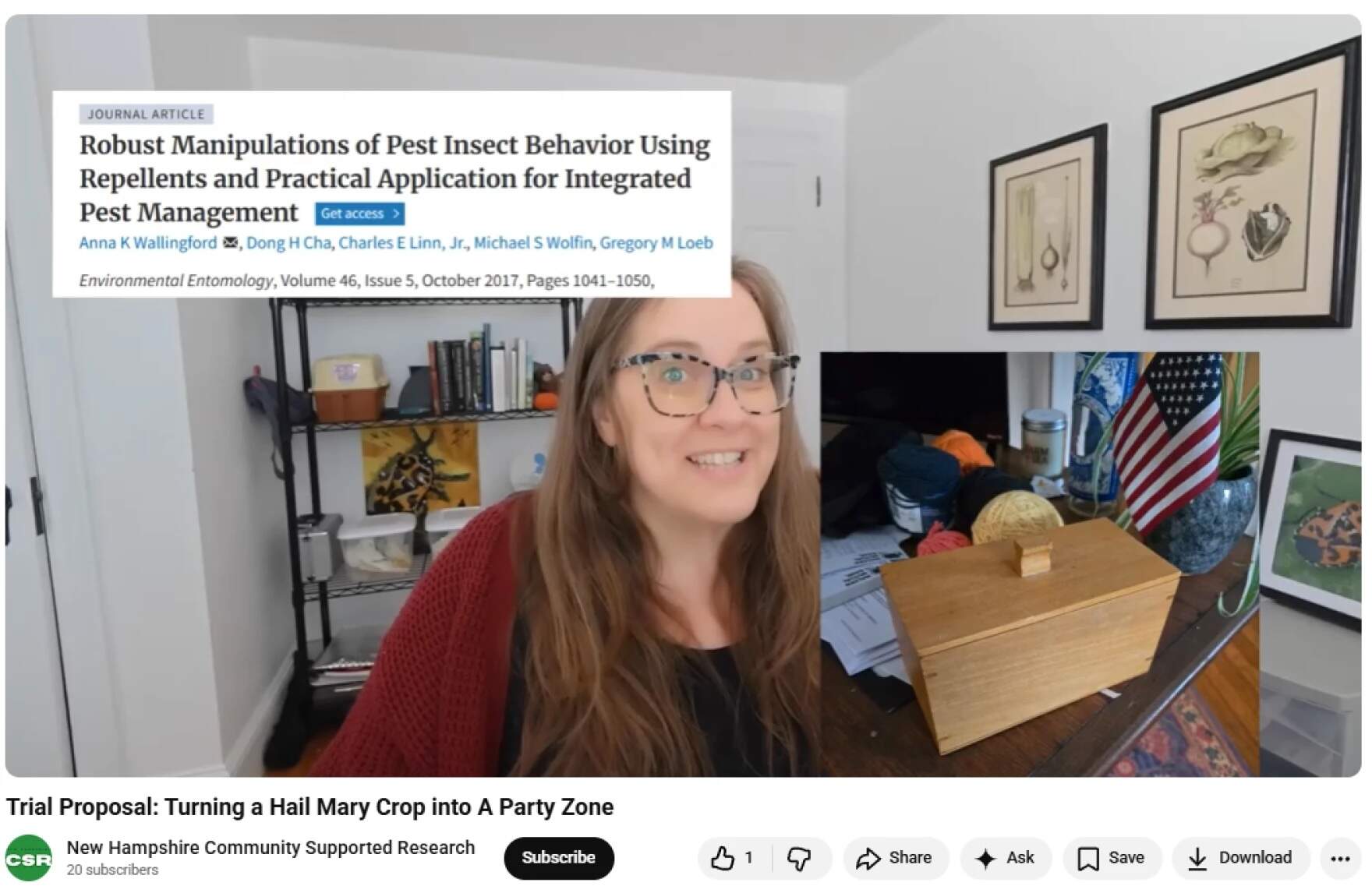 Anna Wallingford started a YouTube channel, where she shares “really nerdy” insights about agriculture research literature. She also has a podcast, where she talks with food growers and academics about things like wasps and hornworms. (Screenshot of New Hampshire Community Supported Research YouTube)
