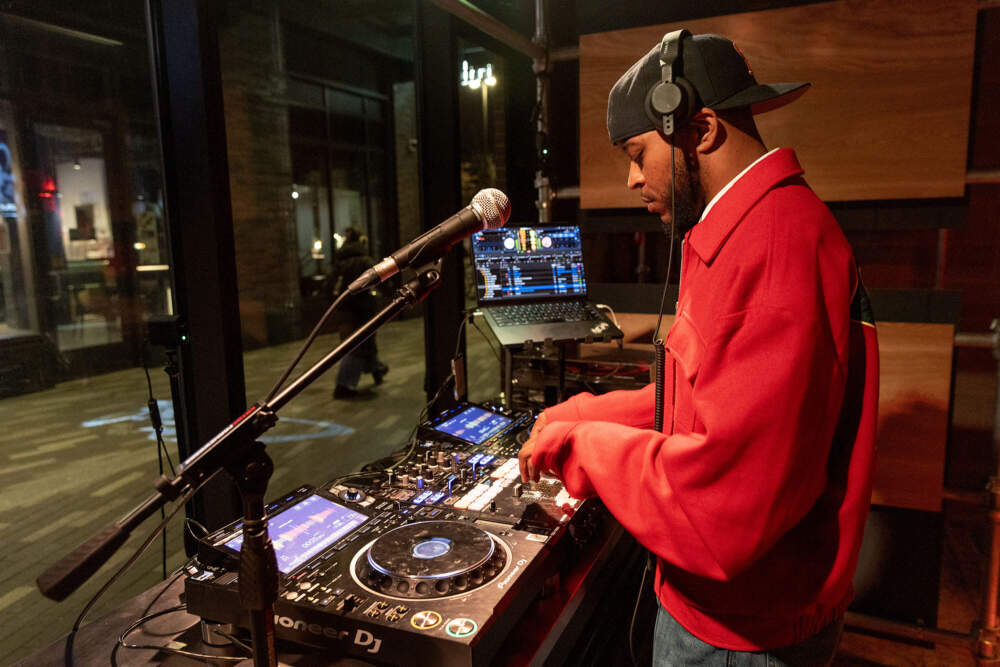DJ MEZ.WAV spins a set live for Central on Air. (Robin Lubbock/WBUR)