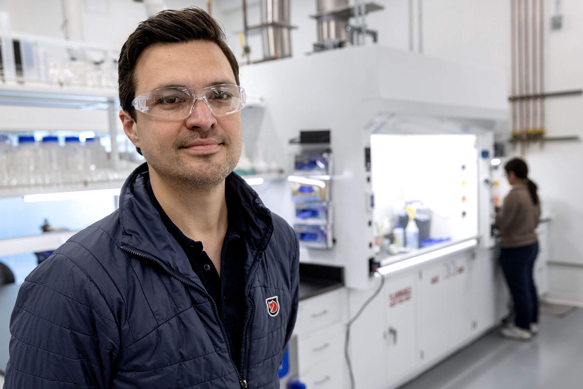 Branko Zugic, CTO of Lydian, at the company's laboratory in Charlestown, MA. (Robin Lubbock/WBUR)
