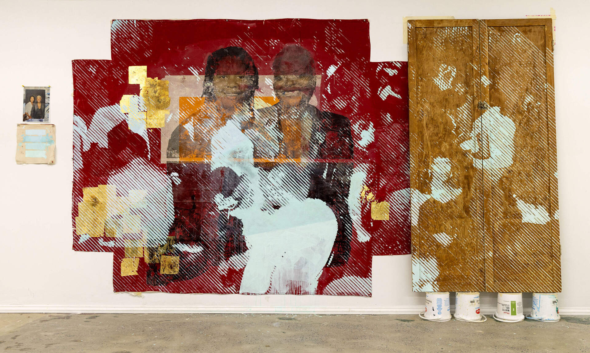 "Sister Outsider (Aver and April and the Dancefloor)" by Artist Tomashi Jackson, at her studio in Somerville, Mass. (Robin Lubbock/WBUR)