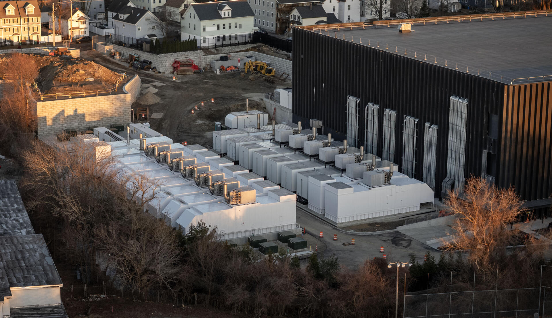 Generators next to the Markley data center in Lowell, Mass. (Robin Lubbock/WBUR)