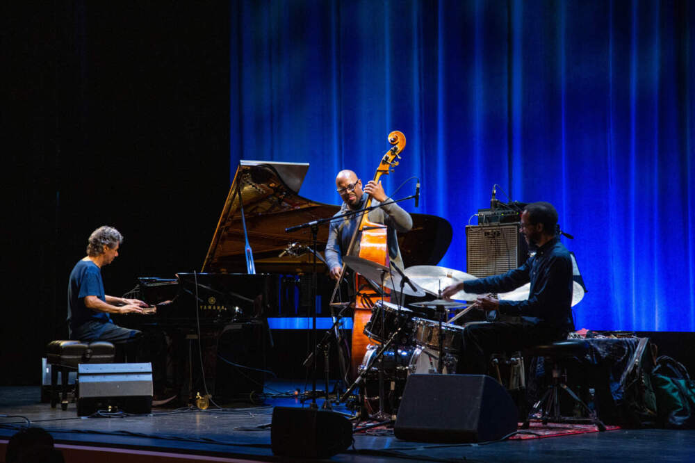 From left: Chick Corea, Christian McBride and Brian Blade onstage in Charleston in 2019. (Courtesy Candid Records)