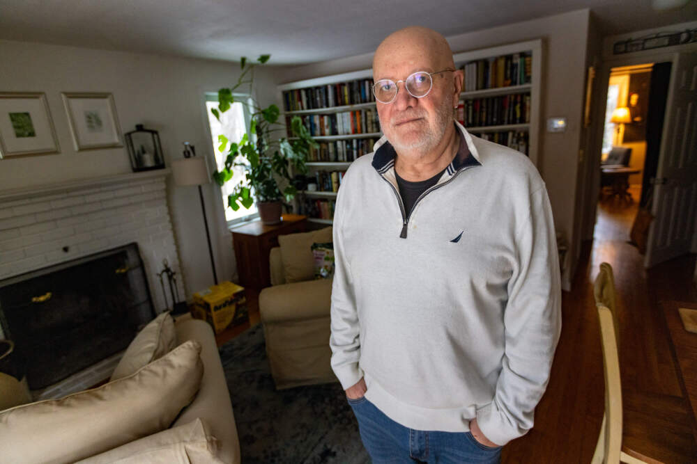 Skip Shea at his home in Uxbridge. Shea was sexually abused at St. Mary Catholic Church in Uxbridge as a young teen. (Jesse Costa/WBUR)