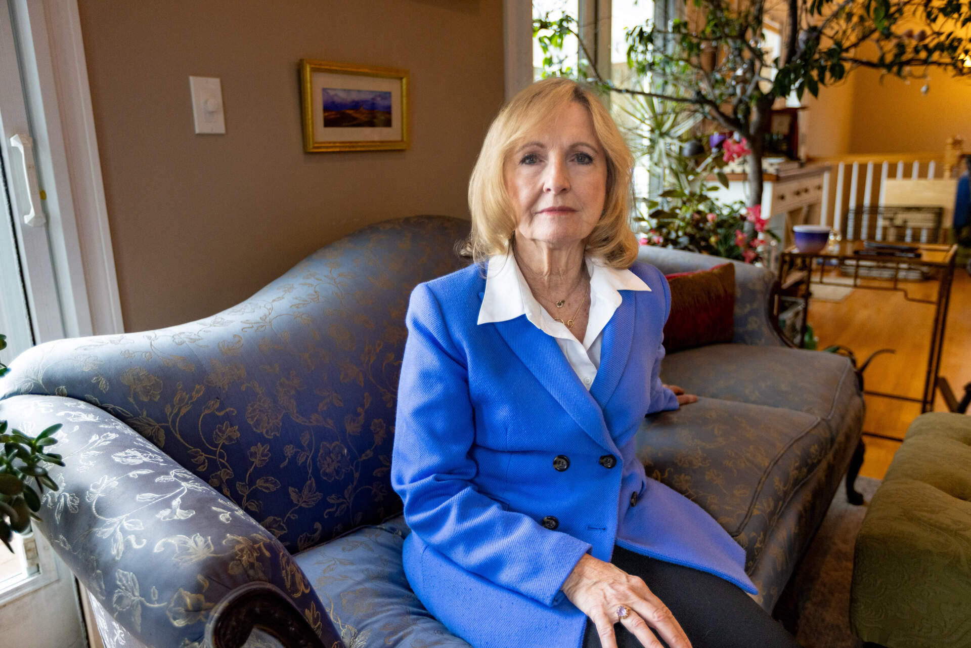 Ann Hagan Webb at her home in Rhode Island. Webb was molested as a child at Sacred Heart School in West Warwick. (Jesse Costa/WBUR)