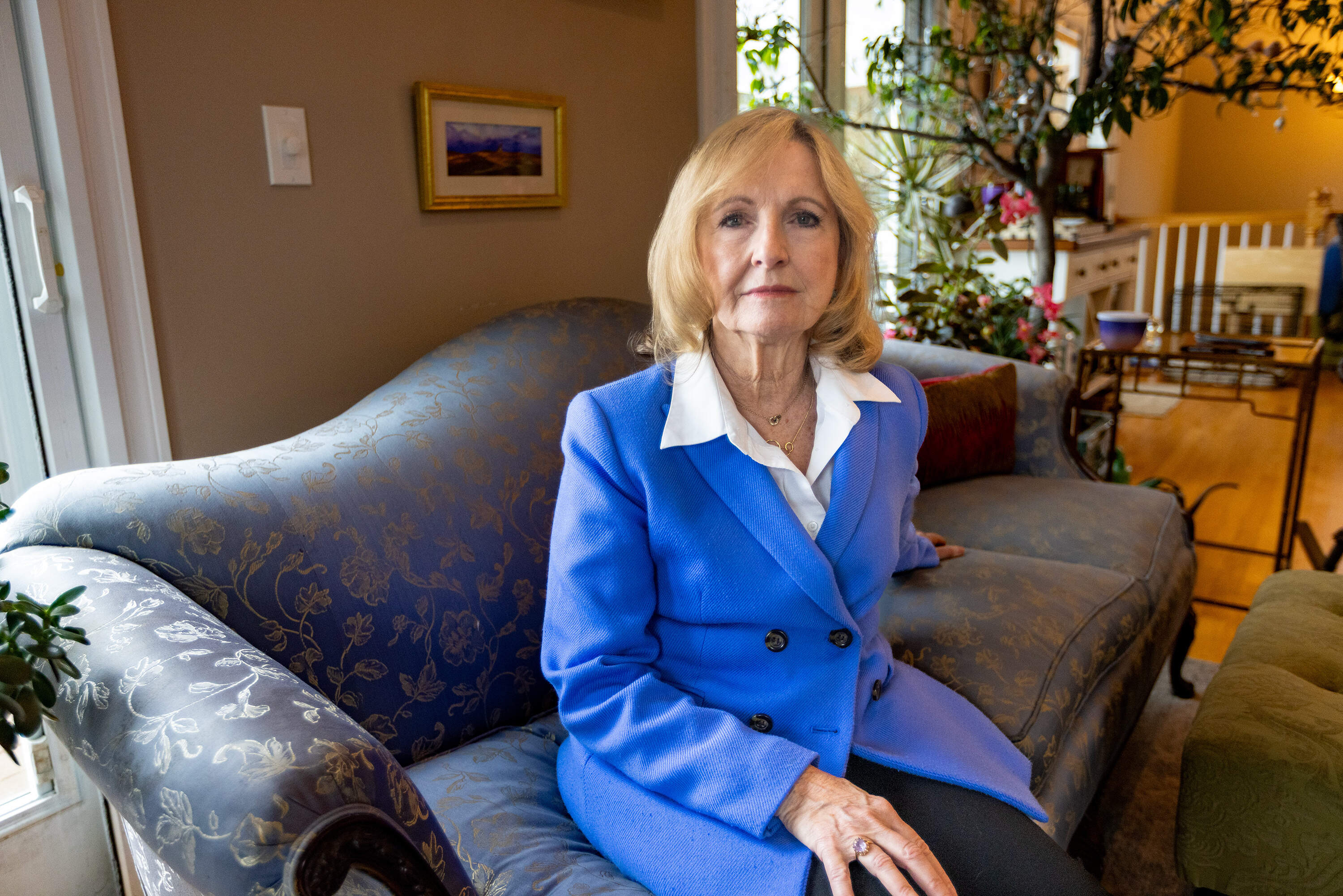 Ann Hagan Webb at her home in Rhode Island. Webb was molested as a child at Sacred Heart School in West Warwick. (Jesse Costa/WBUR)