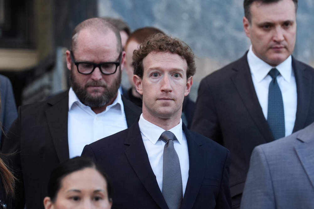 Meta CEO Mark Zuckerberg leaves after testifying in a landmark trial over whether social media platforms deliberately addict and harm children, Wednesday, Feb. 18, 2026, in Los Angeles. (Damian Dovarganes/AP)