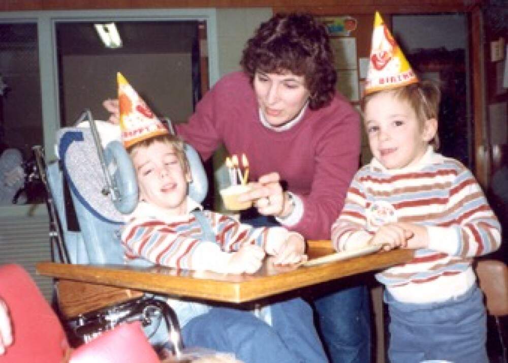 The author and his brother celebrate their fifth birthday in Danny's classroom in 1988. (Courtesy Brian Trapp) 