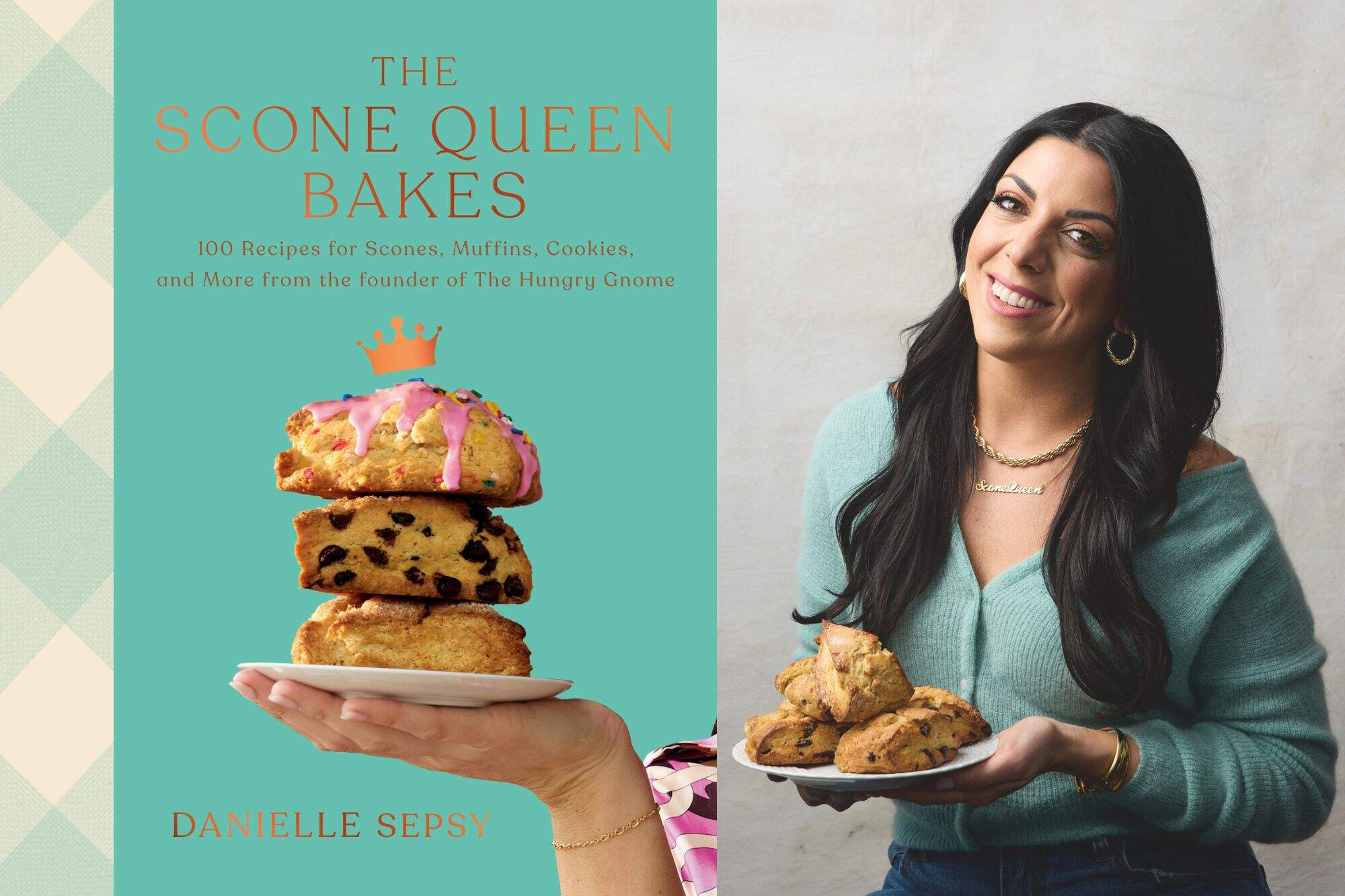 The cover of "The Scone Queen Bakes" and author Danielle Sepsy. (Courtesy of Knopf and Nico Schinco)